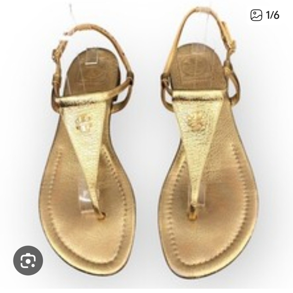 Tory Burch Womens Britton Gold Sandals